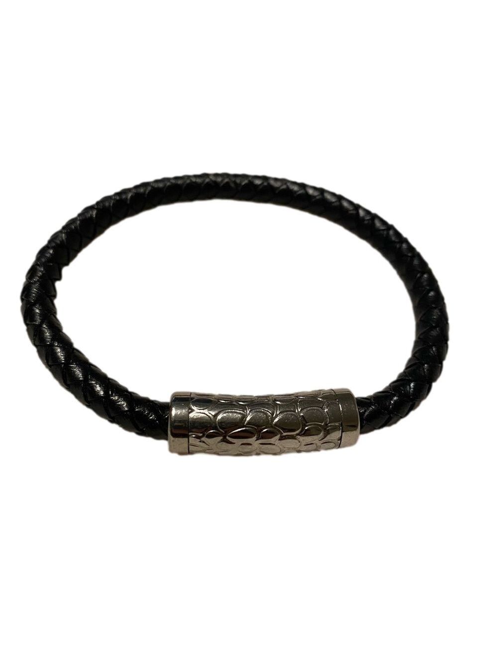 Braided cord black leather cuff